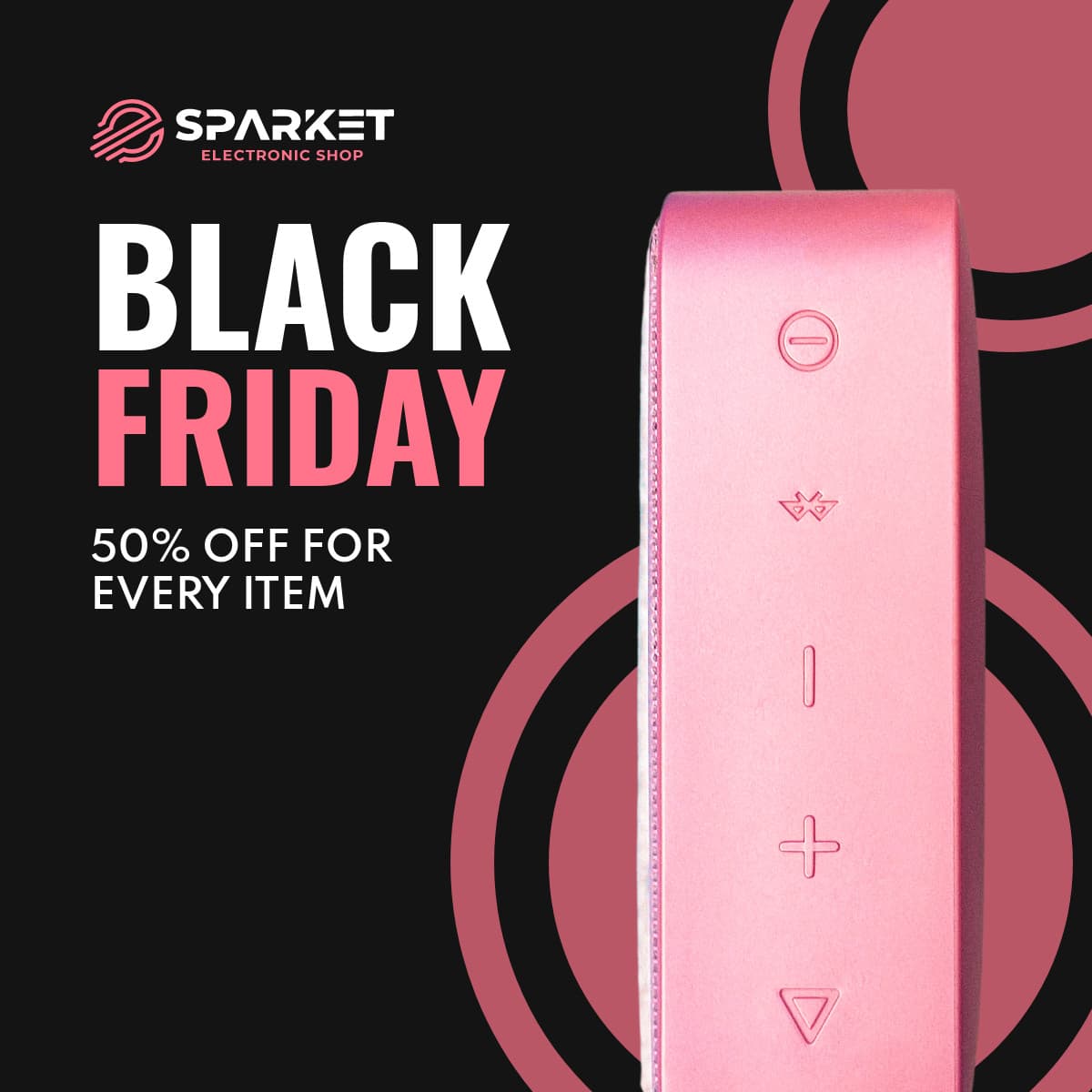Black Friday Pink Portable Speaker Animated-1200x1200px-FacebookSquarePost