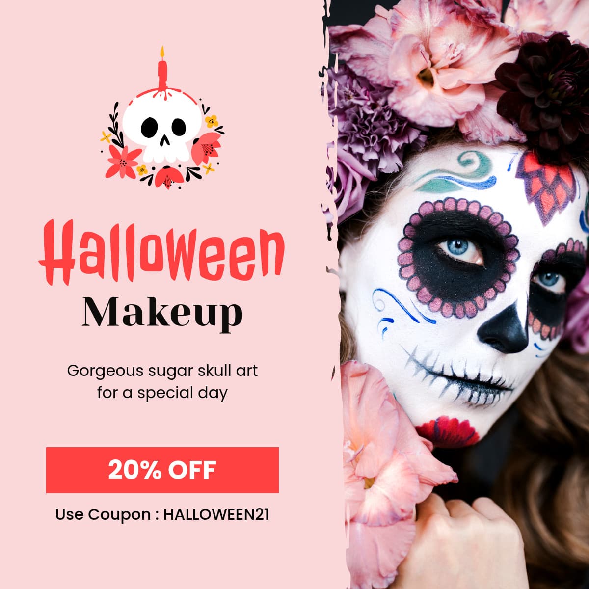 Sugar Skull Halloween Makeup Discount-1200x1200px-FacebookSquarePost