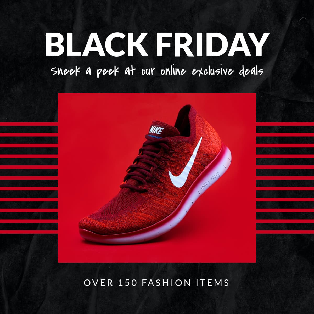 Sneek a Peek Black Friday Red Nike Shoe-1200x1200px-FacebookSquarePost