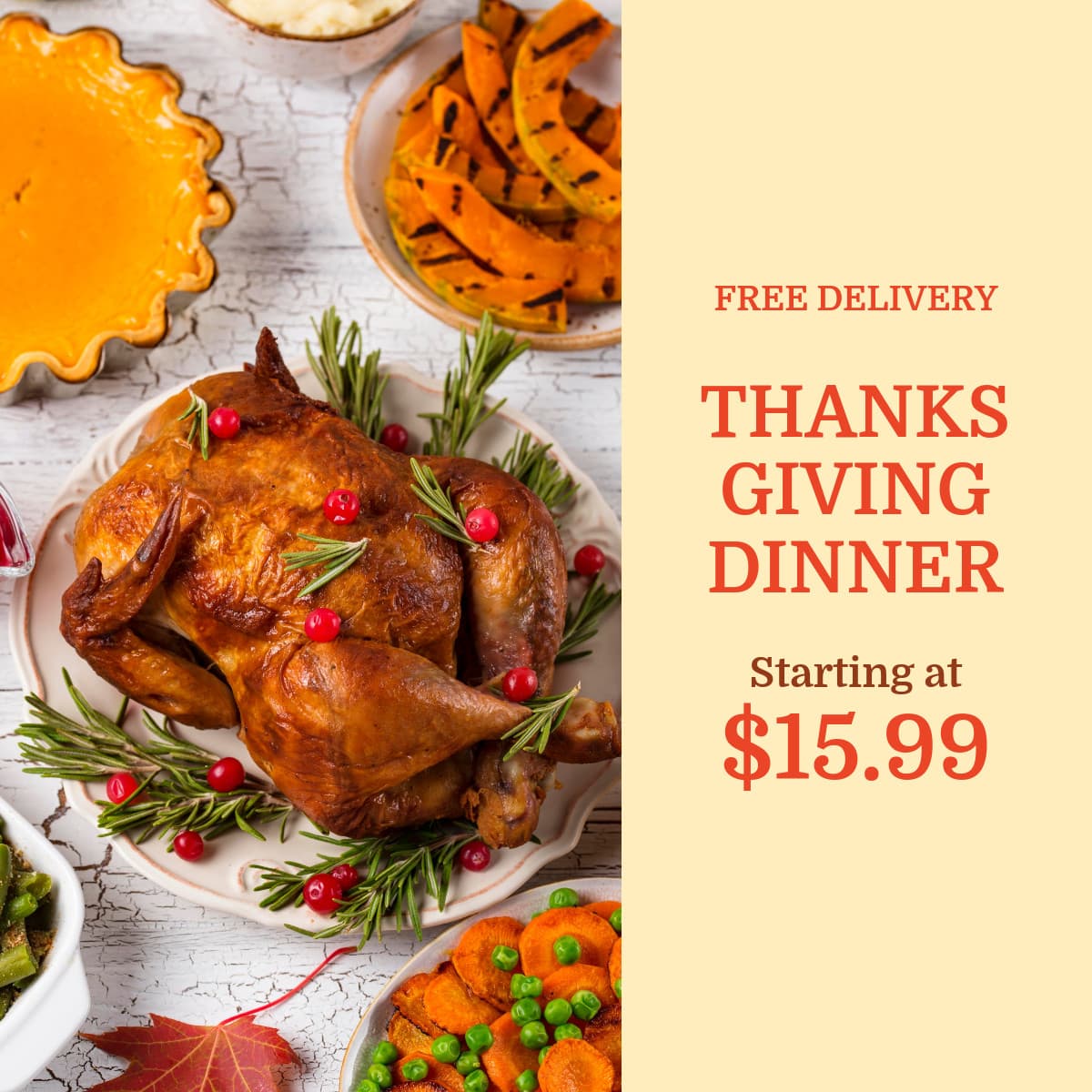 Thanksgiving Dinner Free Delivery Animated-1200x1200px-FacebookSquarePost