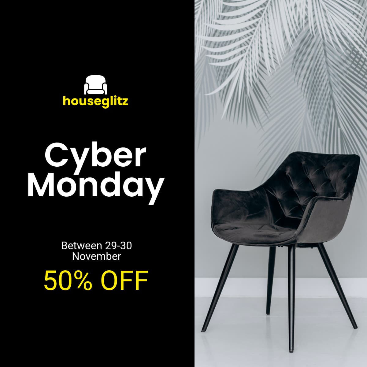 Cyber Monday Black Chair Discounts Animated-1200x1200px-FacebookSquarePost