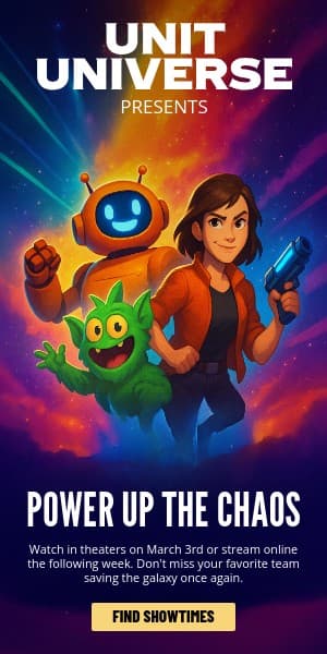 Power Up the Chaos Unit Universe Movie Animated Half Page