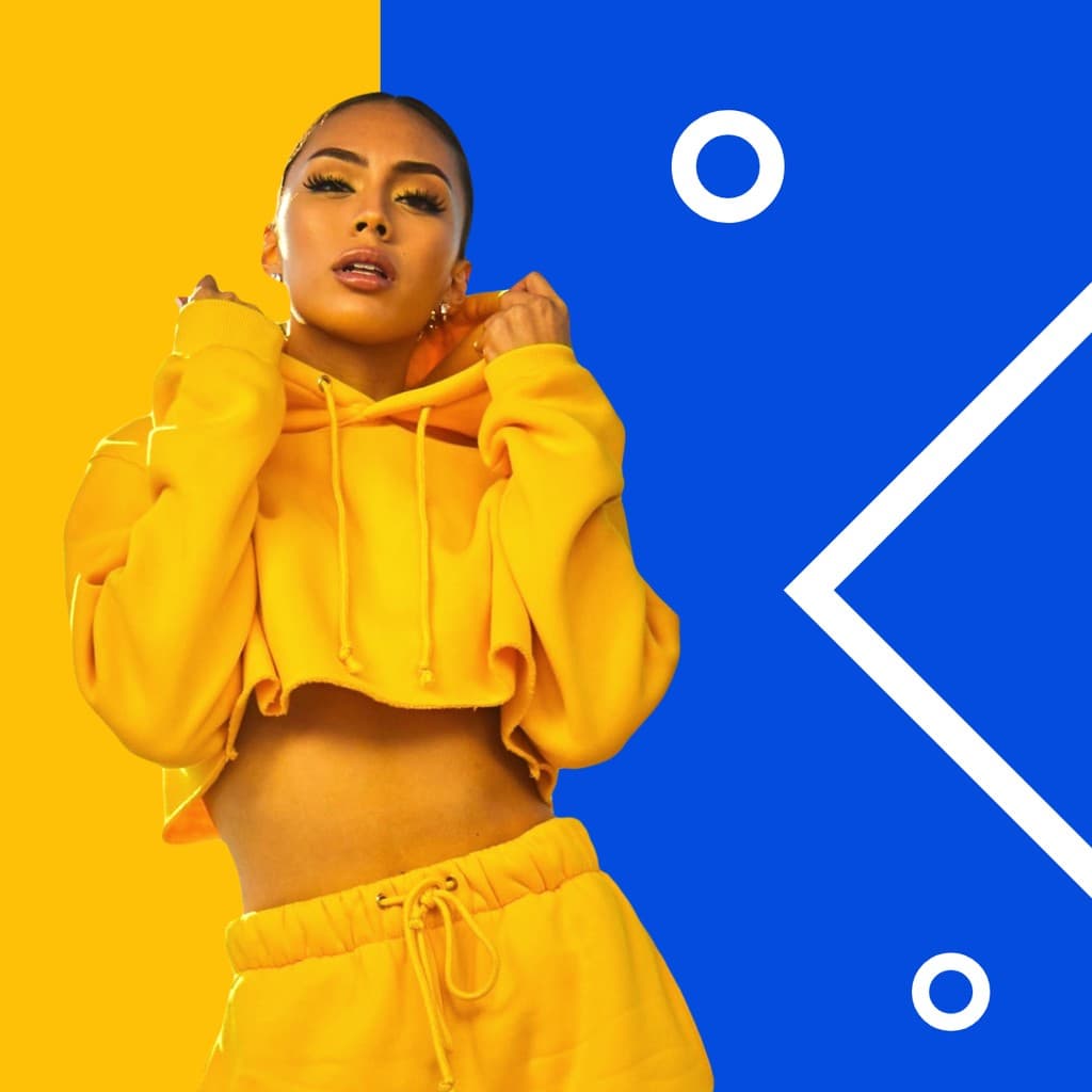 Yellow and Blue Woman Fashion Responsive Square Responsive Square Art