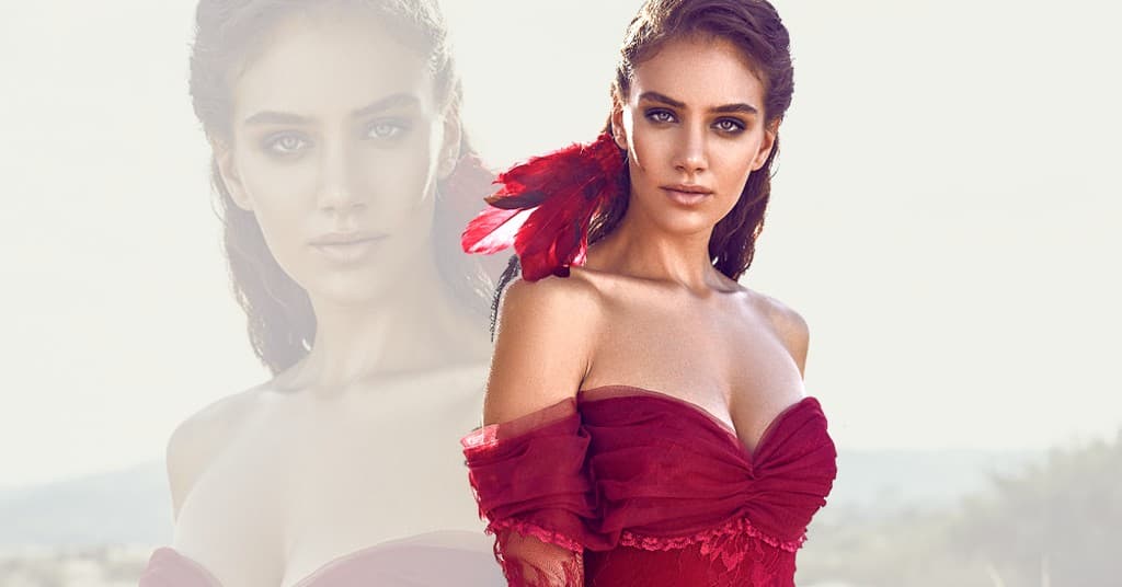 Beautiful Red Dress Woman Fashion Responsive Landscape Responsive Landscape Art