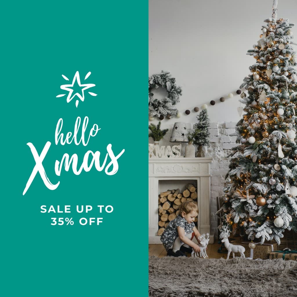 Hello Xmas Christmas Teal Sale Facebook Square Post