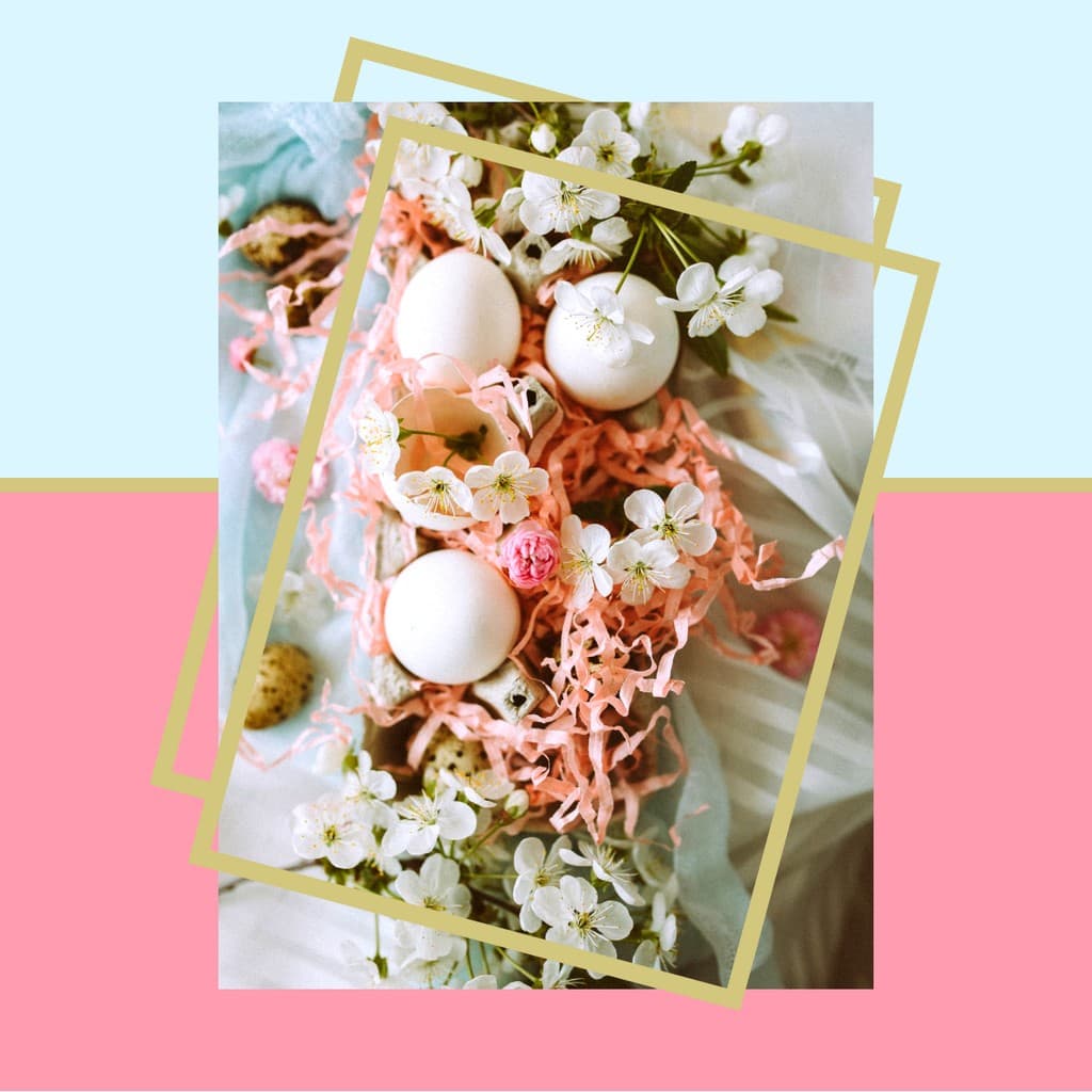 Pastel Eggs and Flowers Easter Responsive Square Responsive Square Art