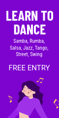 Learn to Dance with Free Entry Vertical Banner