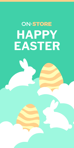 Happy Easter Bunny in Clouds Half Page