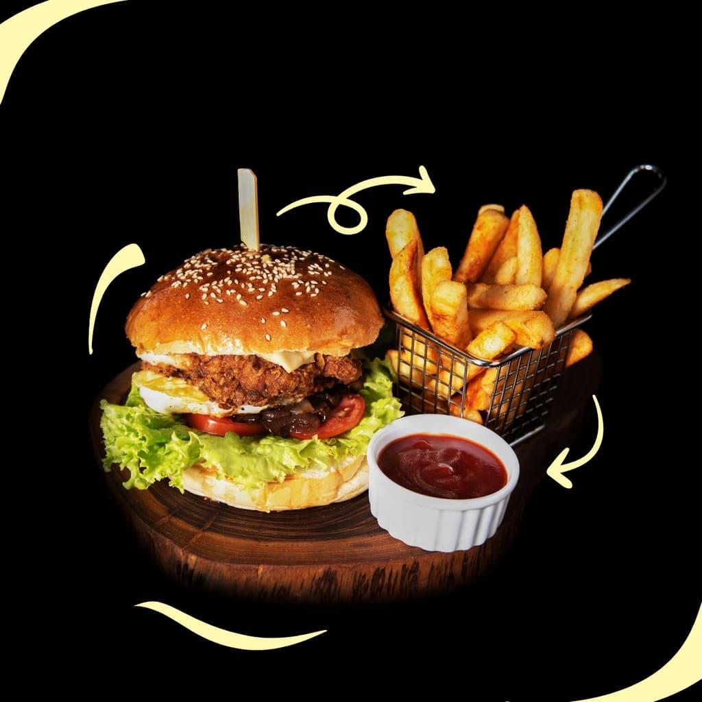 Burger Fries and Ketchup Restaurant Responsive Square Responsive Square Art