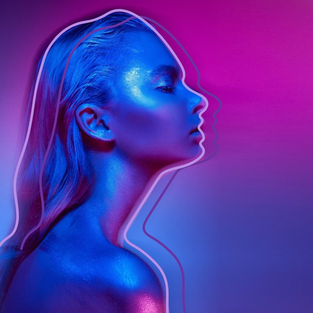 Metallic Blue Woman Lifestyle Responsive Square Responsive Square Art