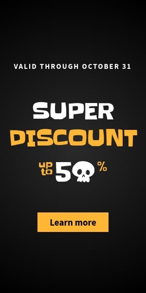 Black Halloween Skull Discount Half Page