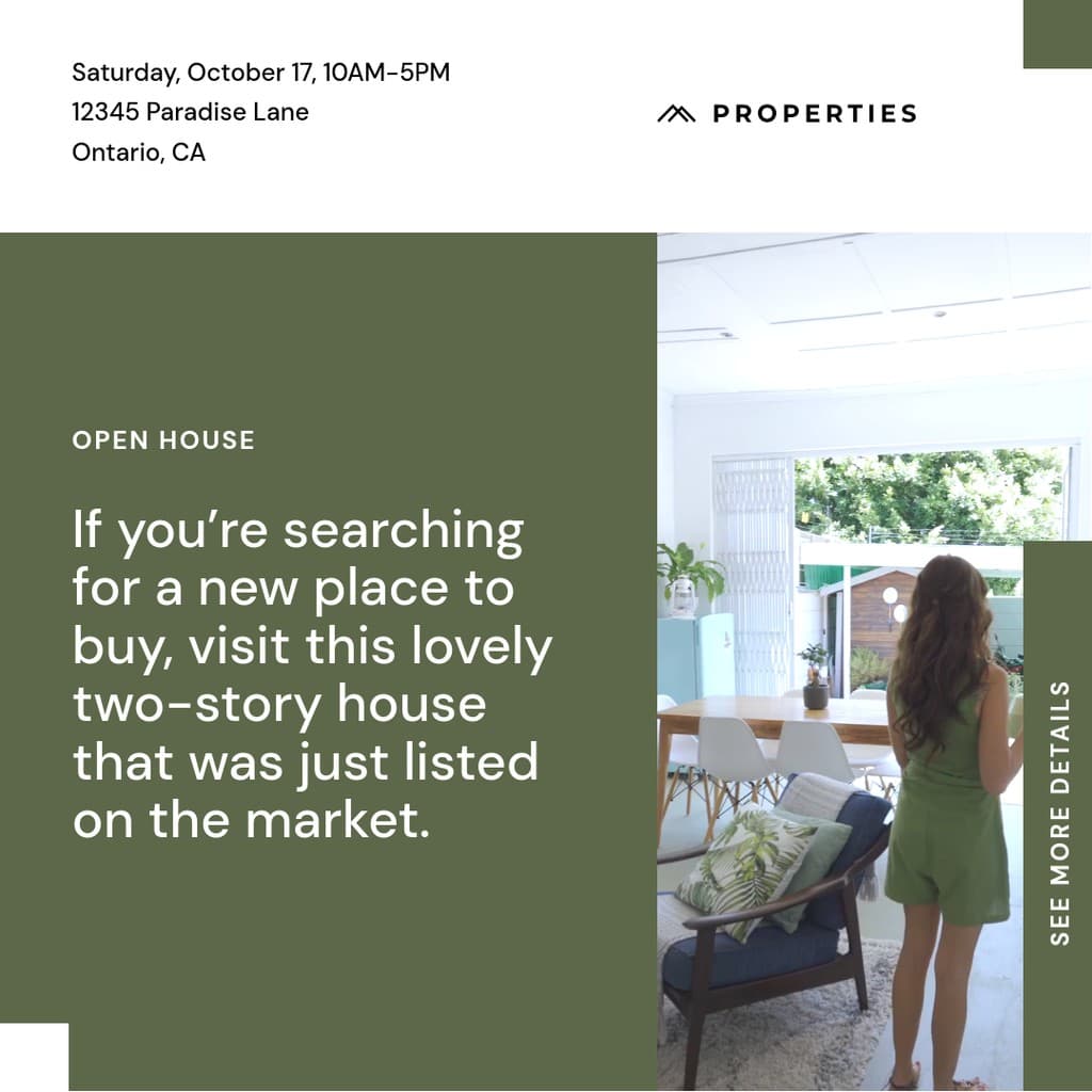 White Green Elegant Open House Video Instagram Video Post