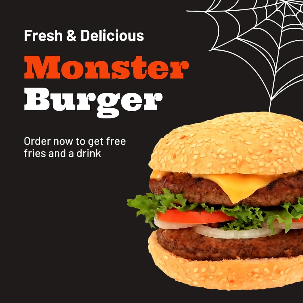 Halloween Monster Burger Sale Facebook Square Post