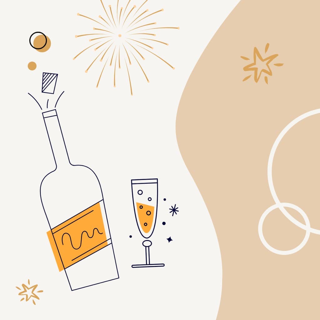 Playful Champagne Illustration New Year Responsive Square Responsive Square Art
