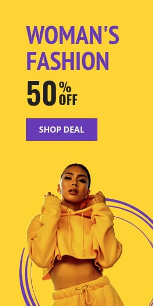 Yellow Purple Woman's Fashion Deal Half Page