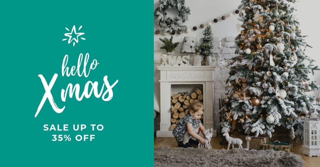 Hello Xmas Christmas Teal Sale Facebook Sponsored Message