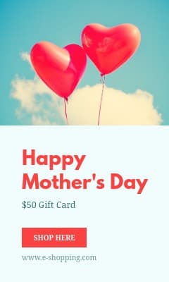 Mother's Day Hearth Balloons Gift Card Vertical Rectangle