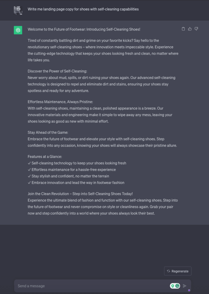 chatgpt ai copywriting example