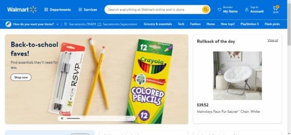 Walmart's website's homepage.