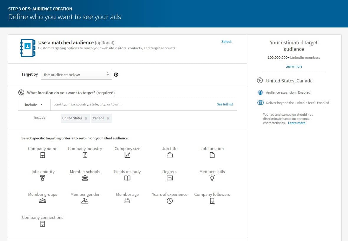 LinkedIn ad targeting options