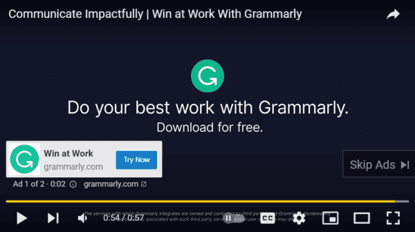grammarly video ad CTA