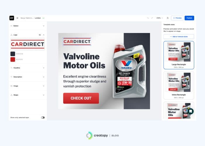 Screenshot of The Brief’s design tool interface, showcasing features of a leading design template tool.