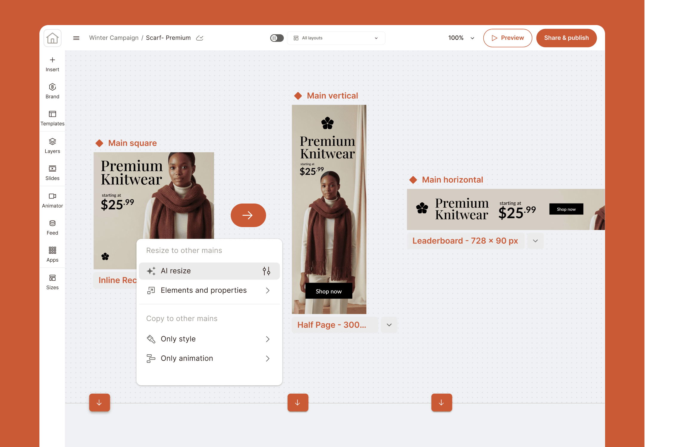 Multi-format AI resize with The Brief
