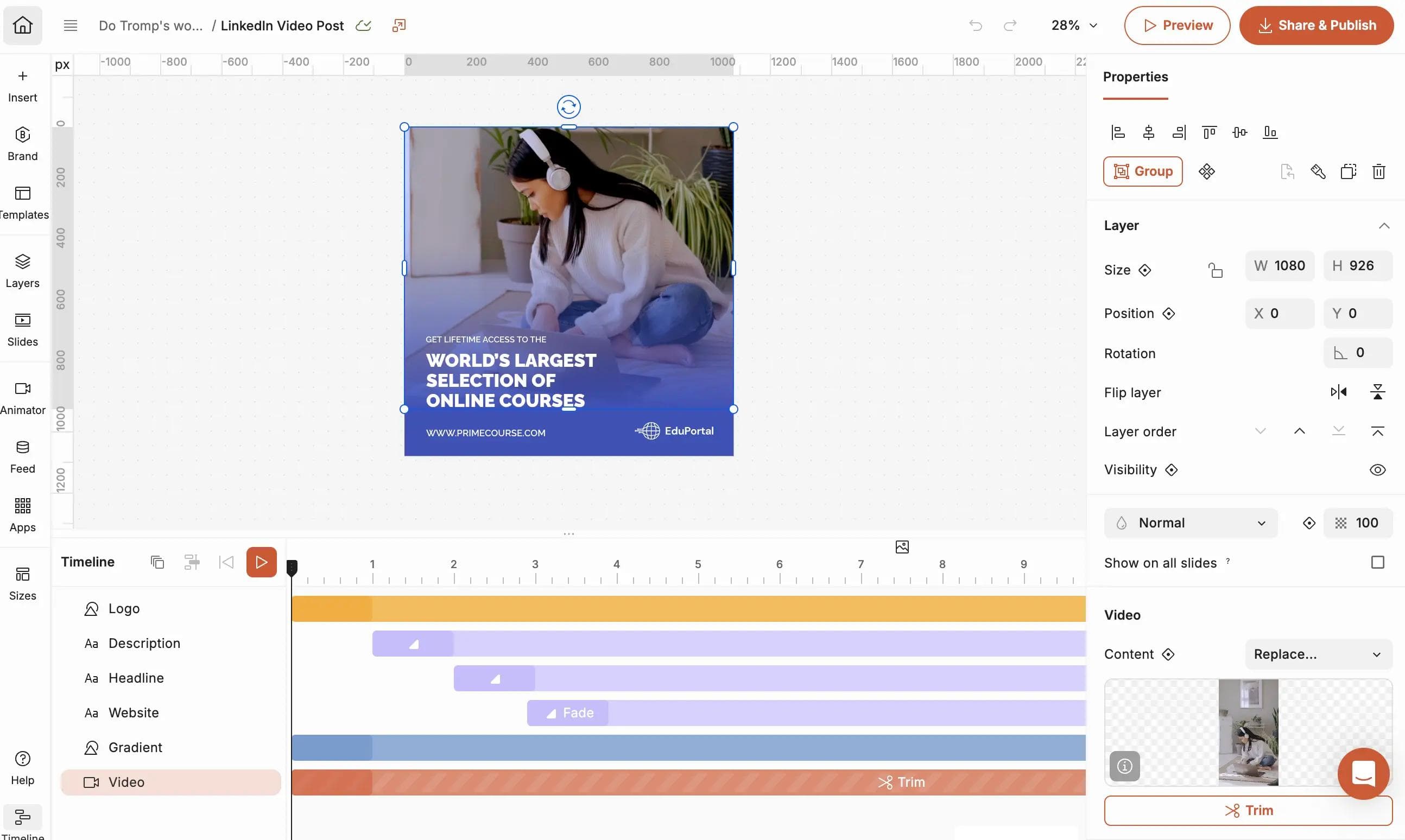 Edit LinkedIn video templates within The Brief