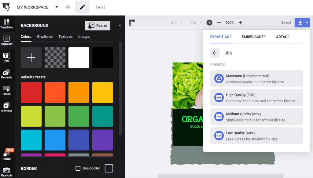 JPG compression levels