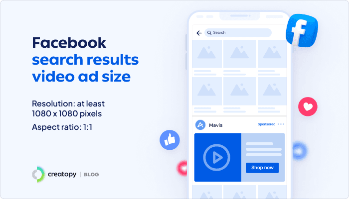 Facebook search results video ad size