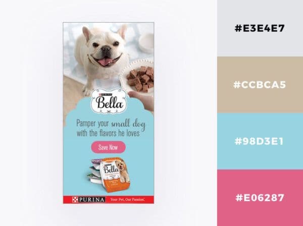 pale blue and white puppy Purina ad