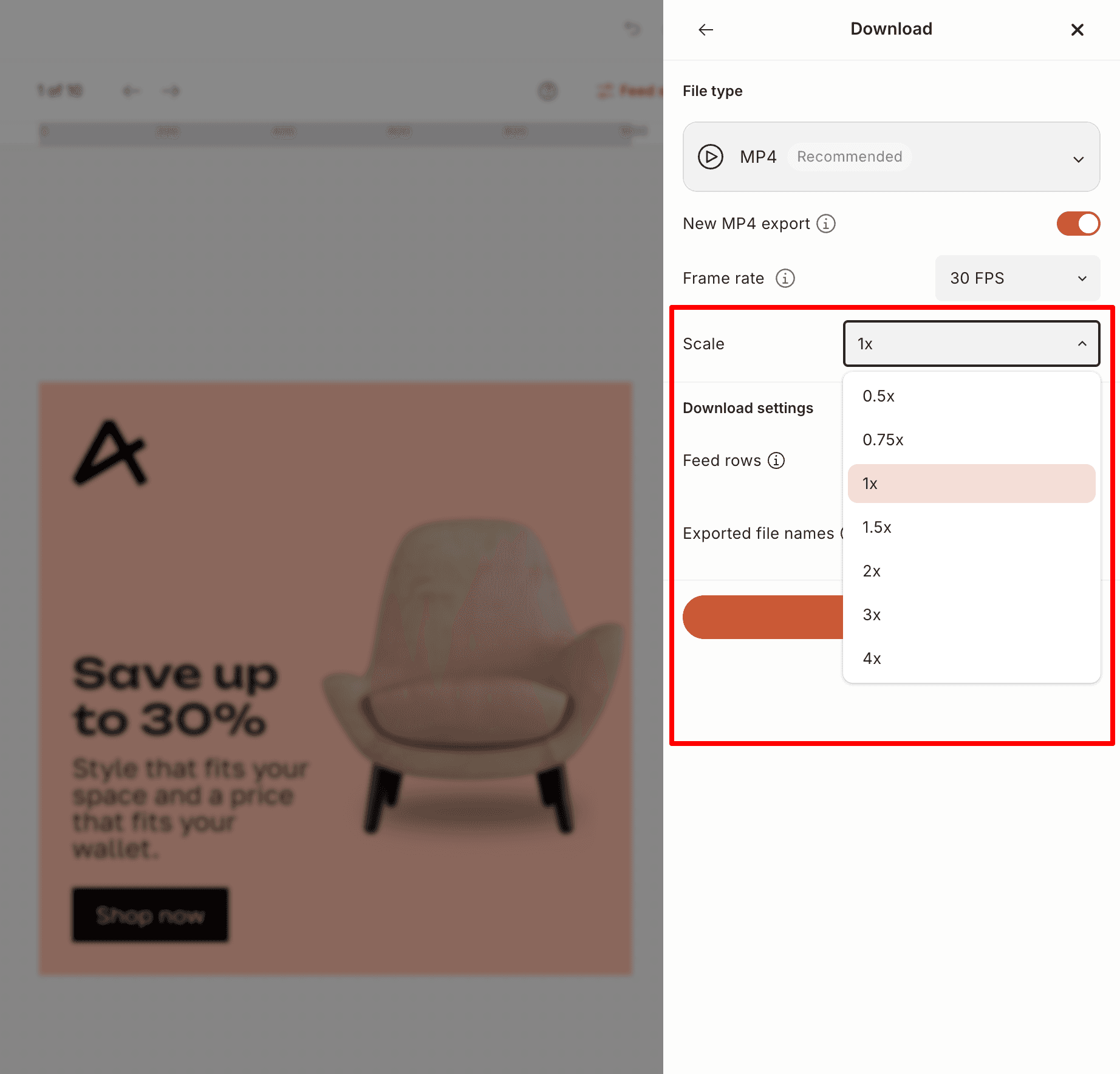 Scale up to 4x MP4 export