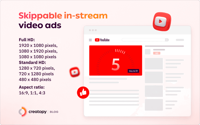 YouTube ad formats - skippable video ads dimensions and specs