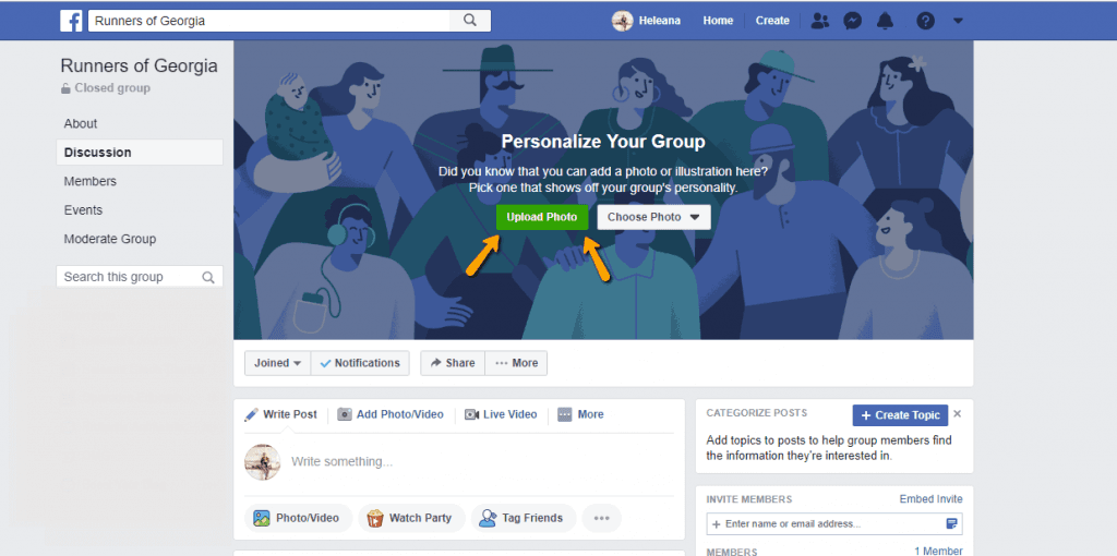 Upload Facebook Group Cover photo