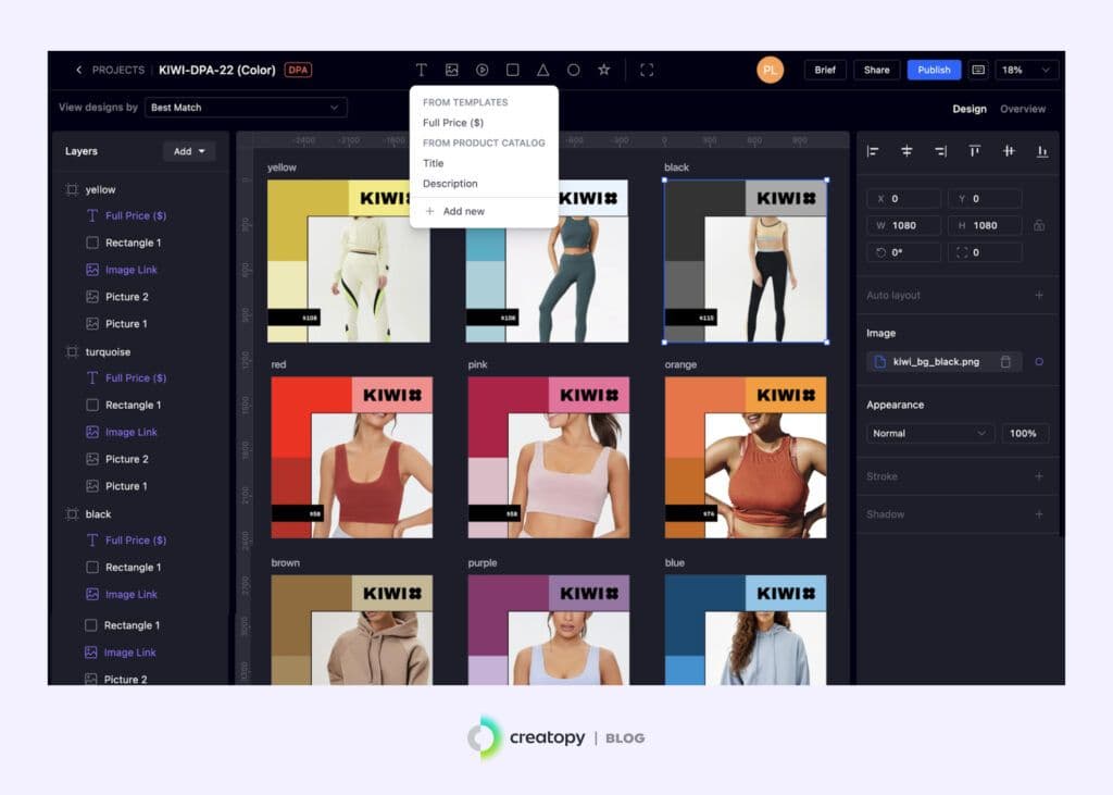 a screenshot of celtra's creative automation tool