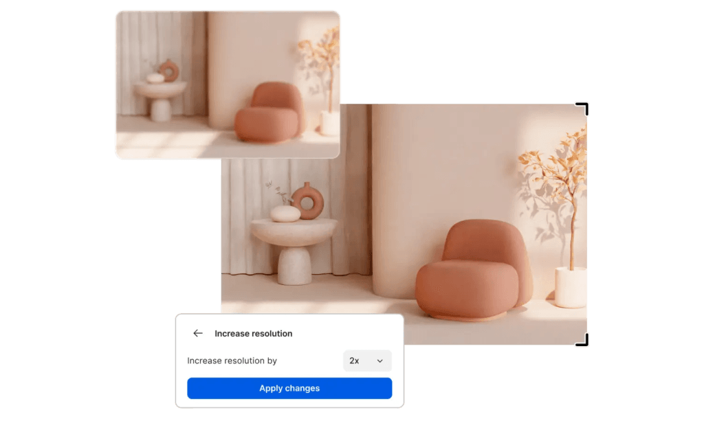 an image depicting the before and after of an increase in image resolution with AI, showcasing the power of AI in design