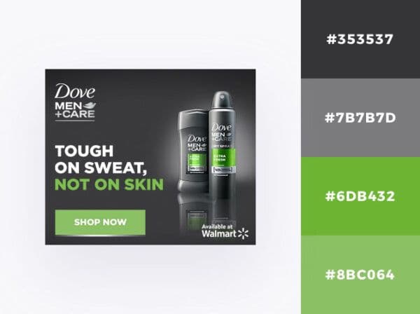 Dove men display banner in grey and green