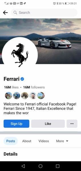 ferrari facebook cover mobile
