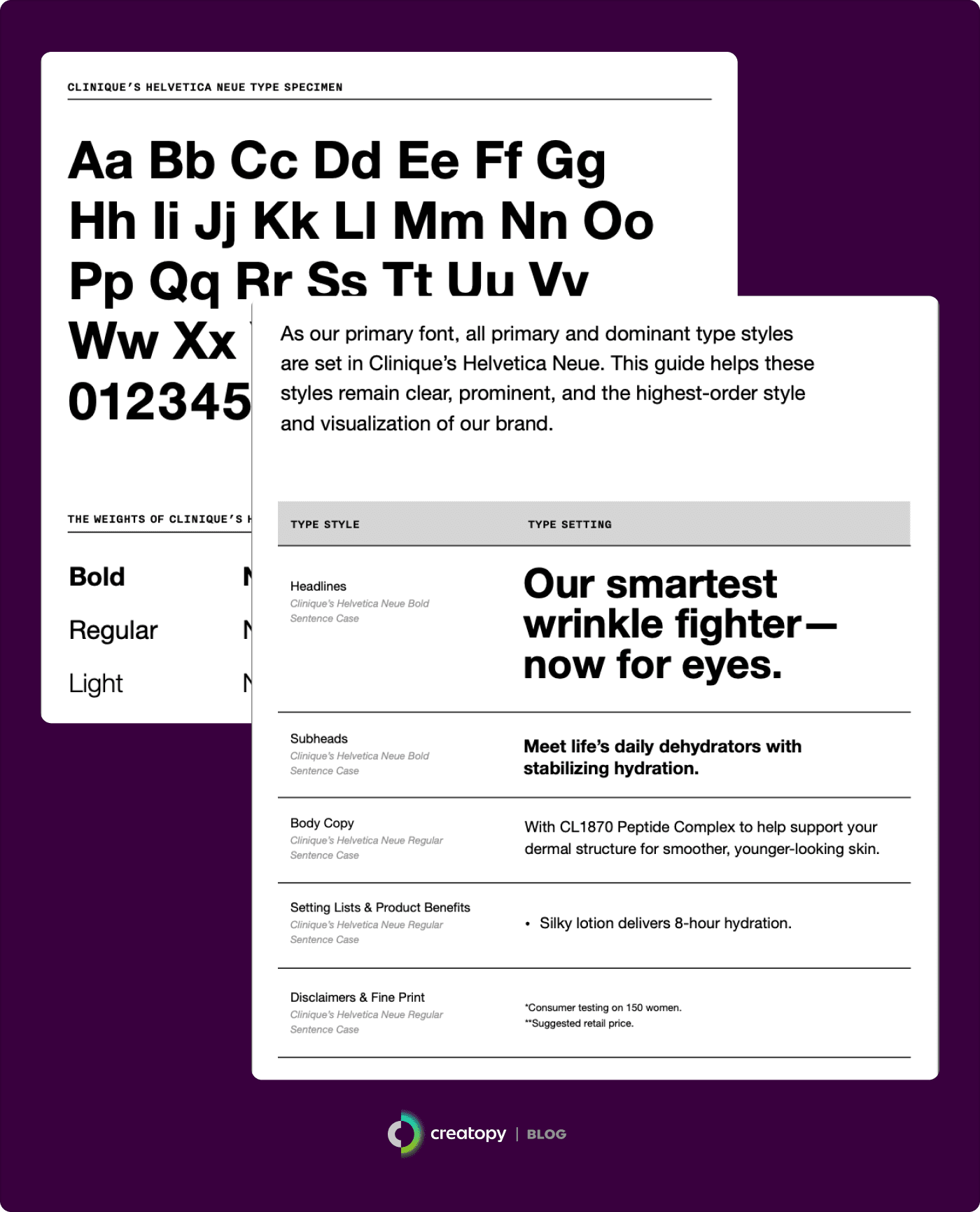 screenshots of clinique's typography guidelines