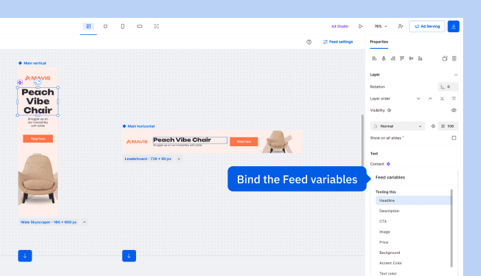 Link the elements from your design with the columns from your product catalog