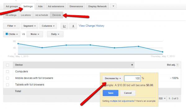 Set device bid adjustments