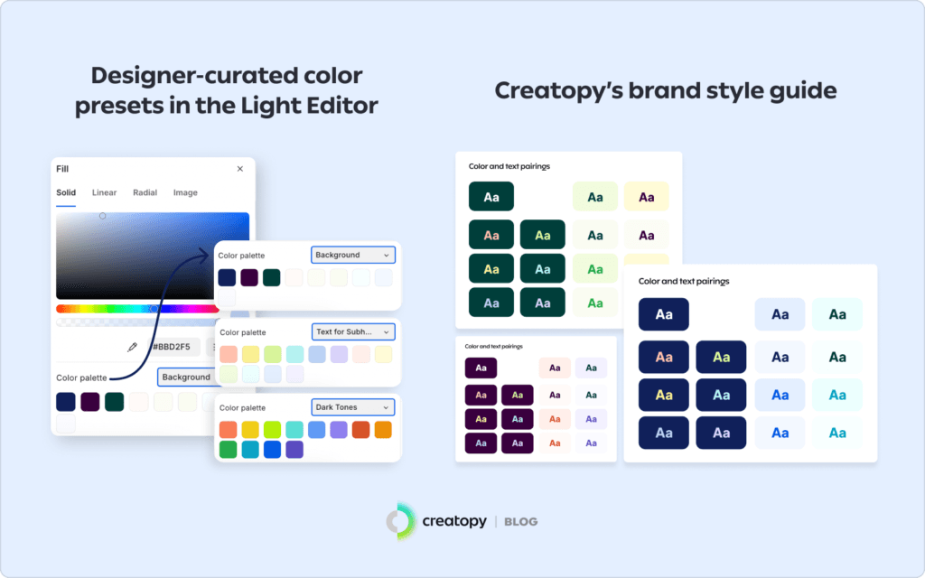 image comparing designer preset color schemes vs thebrief's brand style guide
