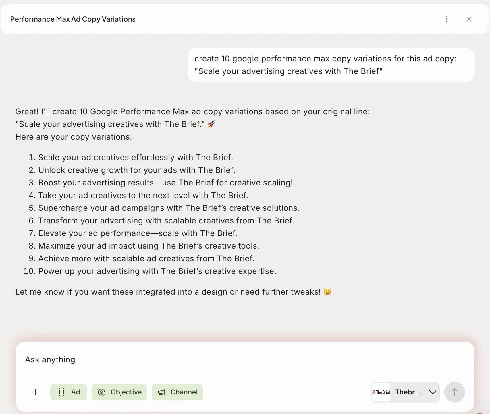 Create copy variations with The Brief AI