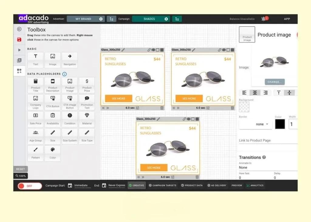 a screenshot of adacado's creative automation tool