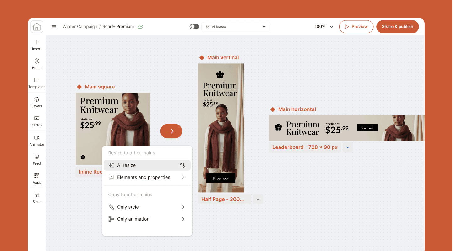 Resize your banners with AI in The Brief
